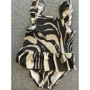 Carter's 18m One Piece Baby Swimsuit Black Beige Animal Print Ruffle‎ Stretch